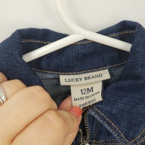 Lucky Brand Zip Up Jean Jacket with Flower Embroidery Blue Toddler Size 12M - Picture 3 of 6